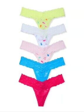 PINK Victoria's Secret Lace Trim Thong Panty 5 Pack.